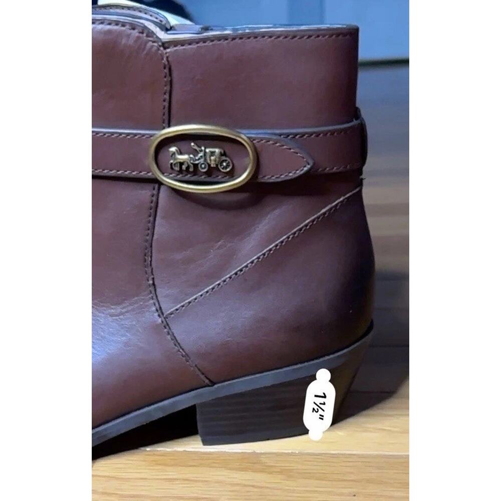 COACH Debi Walnut Leather Ankle Bootie Gold Hardware Block Heel Size 10 New - Picture 8 of 9